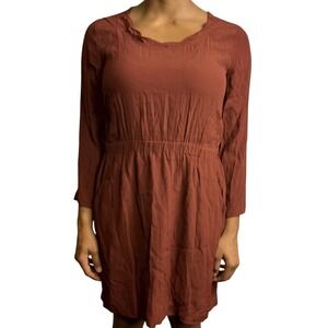 Broadway & Broome Womens Earth Tone Dress 3/4 Sleeve Elastic Waist PocketsCasual
